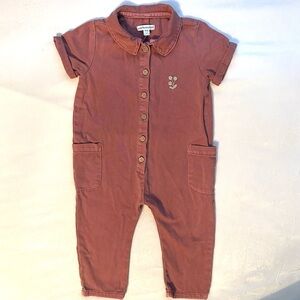 Vertbaudet Short Sleeve Baby Twill Jumpsuit Romper Dusty Rose Girl 2T France